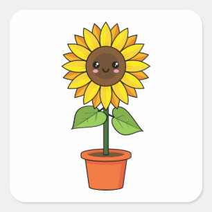 Kawaii Zonnebloem Plant in een pot Vierkante Sticker