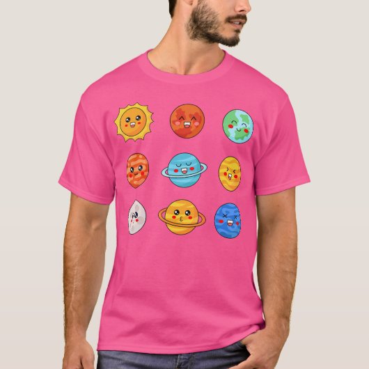 Kawaii Zonnestelsel Ruimte Schattigee Planeten Ste T-shirt (Voorkant)