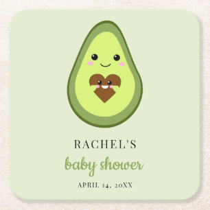 Kawaii Zwangere Avocado Baby shower Fiesta Cute Vierkante Kartonnen Onderzetter