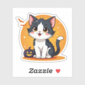 Kawaii Zwart & Wit Kitten – Halloween Chibi Sticker (Vel)