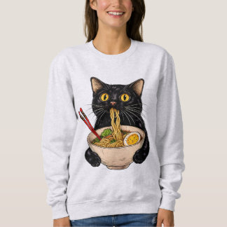 Kawaii Zwarte Kat Eet Ramen Malse Japanse Eten Trui