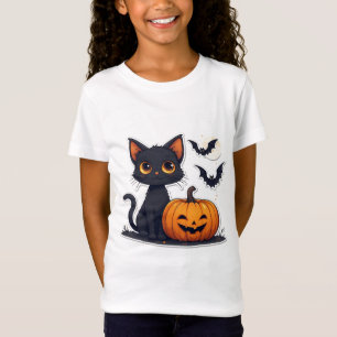 Kawaii Zwarte Kat En Pompoen Stack Halloween 🎃 T-shirt