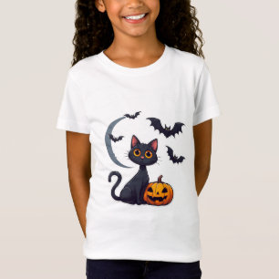 Kawaii Zwarte Kat En Vriendelijke Vleermuizen Hall T-shirt