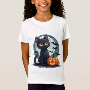 Kawaii Zwarte Kat Onder Volle Maan Halloween 🎃 T-shirt