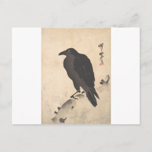 Kawanabe Kyoto Crow Resting on Wood Trunk Art Briefkaart