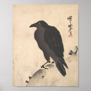 Kawanabe Kyoto Crow Resting on Wood Trunk Poster
