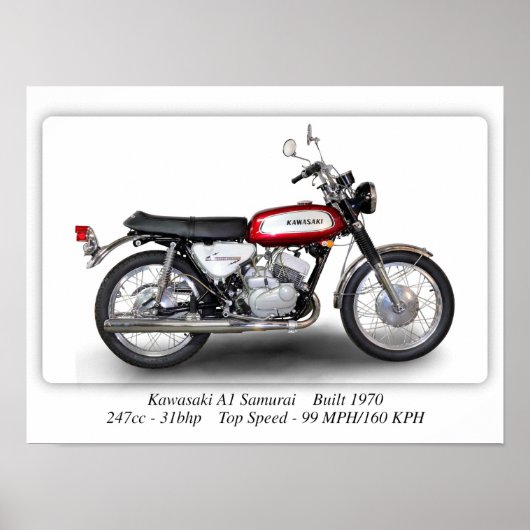 Kawasaki A1 Samurai Motorcycle A3 Poster (Voorkant)