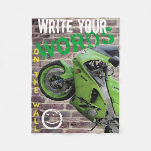 Kawasaki Groene Motorfiets Graffiti Muur Dekbed Fleece Deken