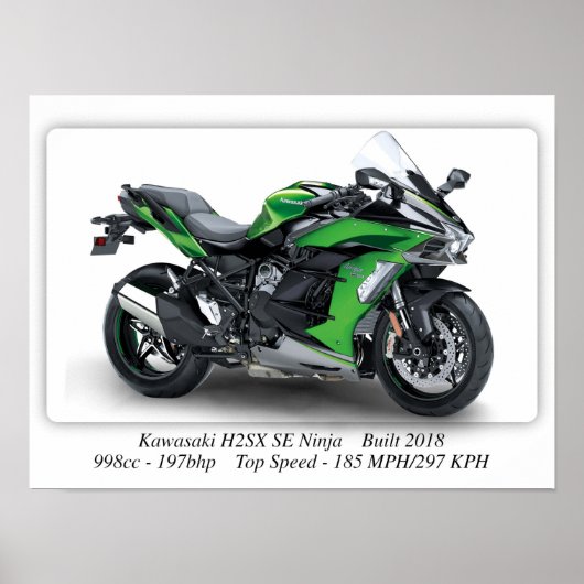 Kawasaki H2SX SE Ninja Motorcycle - A3 Poster (Voorkant)