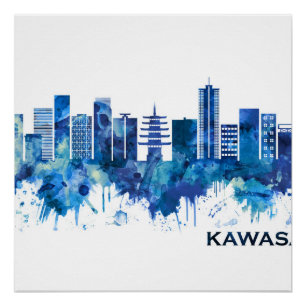 Kawasaki Japan Skyline Blue Perfect Poster