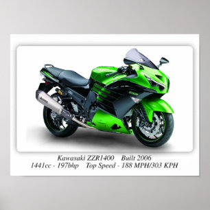 Kawasaki ZZZR1400 Motorfiets - A3 Poster