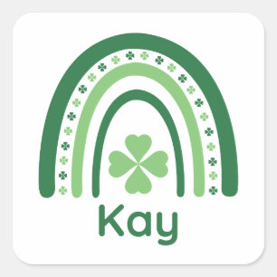 Kay Name Clover Boho Rainbow Vierkante Sticker