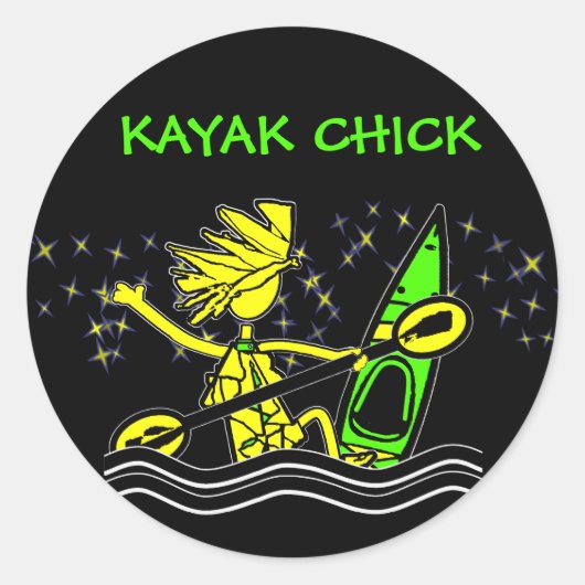 Kayak Chick Fun Round Sticker (Voorkant)