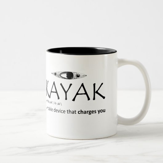 Kayak, een mobiel apparaat dat je oplaadt tweekleurige koffiemok (Rechts)