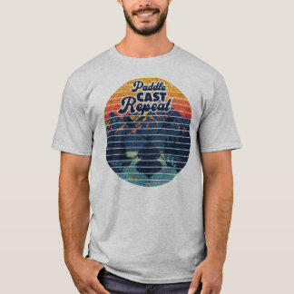 Kayak Fishing Paddle Retro Sunset T-shirt