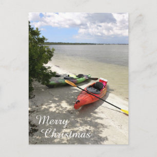 Kayak is op het strand, Kayak Kerstmis Briefkaart
