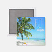 Kayak jaune sur un aimant texte de carré de plage  (Recto/Verso)