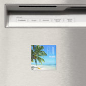 Kayak jaune sur un aimant texte de carré de plage  (In Situ (Lave-vaisselle))