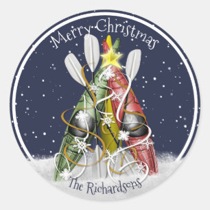 Kayak kerstboom wintertijd kayakpaddling ronde sticker