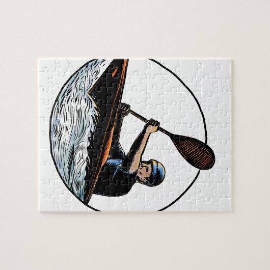 Kayak Paddler Canoe Scratchboard Legpuzzel (Horizontaal)