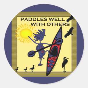 Kayak Paddles well on Yellow Ronde Sticker