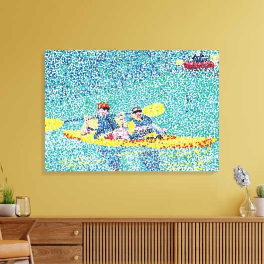 Kayak River Scene in Pointillism, gewatteerd Canva Canvas Afdruk (Insitu (Woonkamer))