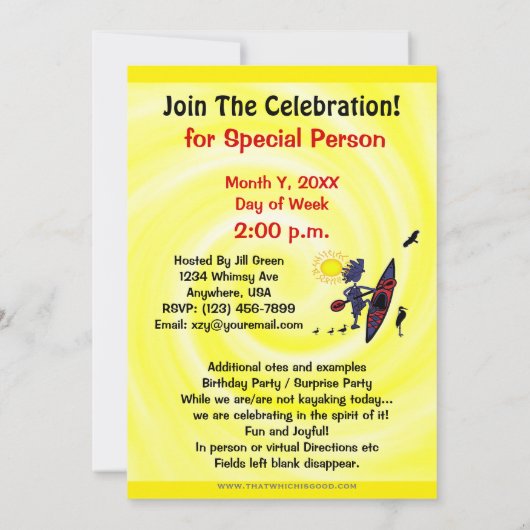 Kayak Vogels Pret Feest Uitnodiging (Achterkant)