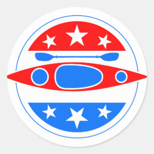 Kayaking American Flag Kayak Boat en Paddle Ronde Sticker