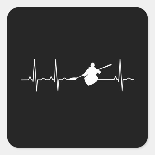 Kayaking Heartbeat Vierkante Sticker (Voorkant)