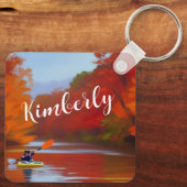 Kayaking in de Herfst Gepersonaliseerde Sleutelhan Sleutelhanger (Achterkant)