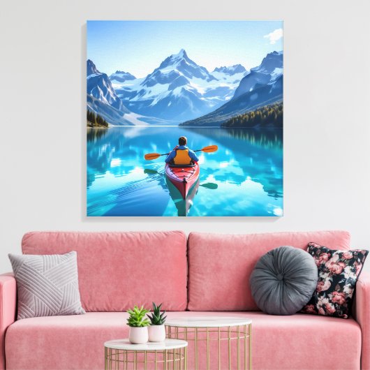 Kayaking in Mountains Beautiful Nature Canvas Afdruk (Insitu (Woonkamer))