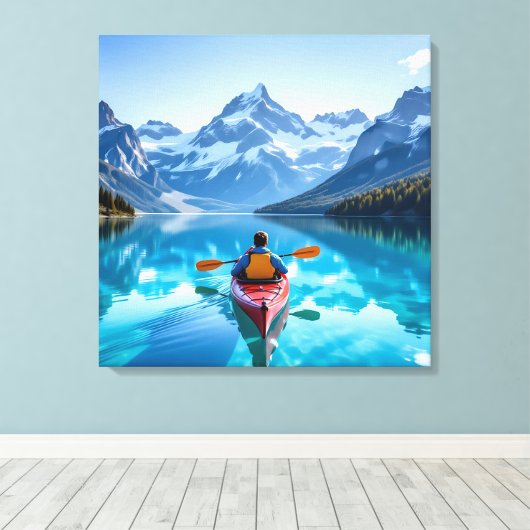 Kayaking in Mountains Beautiful Nature Canvas Afdruk (Insitu (Houten vloer))
