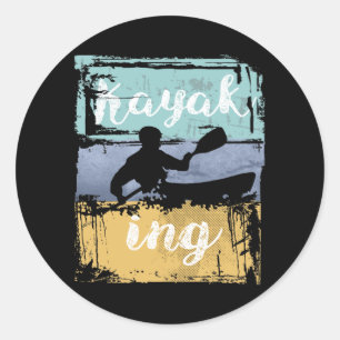 Kayaking T-shirt -  Retro Kayak Ronde Sticker