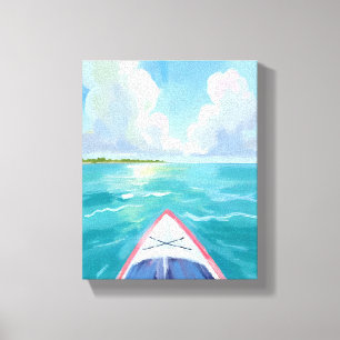 Kayakken Meer Watercolor Schilderij Blauw Canvas Afdruk