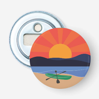 Kayakken op het meer bij zonsondergang button flesopener