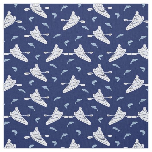 Kayaks, Fish Navy Blue en White Patterned Stof (Swatch)