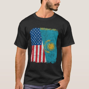 Kazachse Amerikaanse Vlag Half USA Kazachstan Wort T-shirt