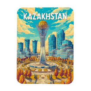 Kazachstan Illustratie Reis Kunst Vintage Magneet