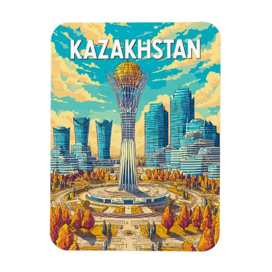 Kazakhstan Illustration Travel Art Vintage Magneet (Verticaal)