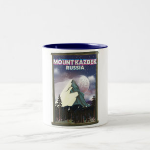 Kazbekberg Russische reisposter. Tweekleurige Koffiemok