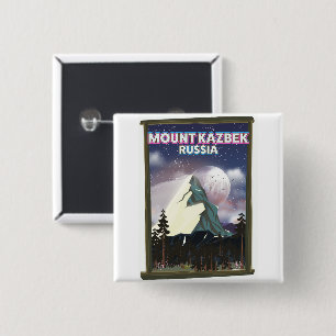 Kazbekberg Russische reisposter. Vierkante Button 5,1 Cm