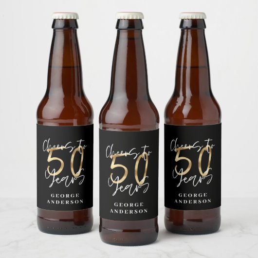 kazen tot 50 jaar modern zwart en goud bier etiket (Flessen)