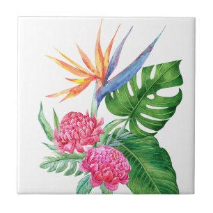 Kealoha- (wit) Hawaïaans bloemstuk Tegeltje