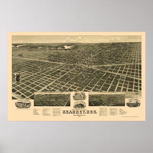 Kearney, NE Panoramic Map - 1889 Poster (Voorkant)