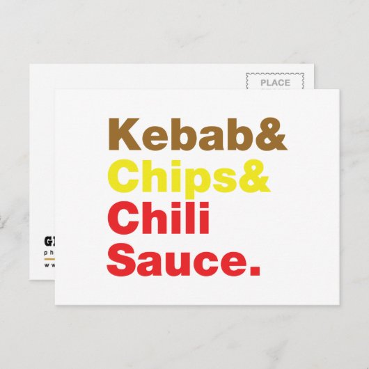 Kebab en Chips & Chili Sauce. Briefkaart (Voorkant / Achterkant)