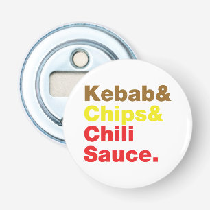 Kebab en Chips & Chili Sauce. Button Flesopener