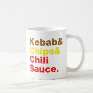 Kebab en Chips & Chili Sauce. Koffiemok