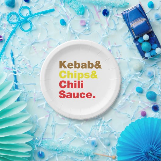 Kebab en Chips & Chili Sauce. Papieren Bordje (Feest)