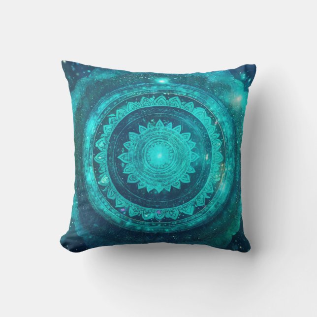 Keelchakra Turquoise Mandala Kussen (Voorkant)