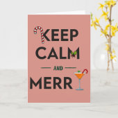 Keep Calm and Merry Funny Cocktail Christmas Card Kaart (Gele Bloem)